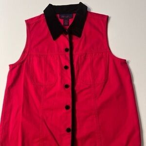 EUC Denim & Co. Women's Denim Sleeveless Vest Pockets Red Size M (R)‎
